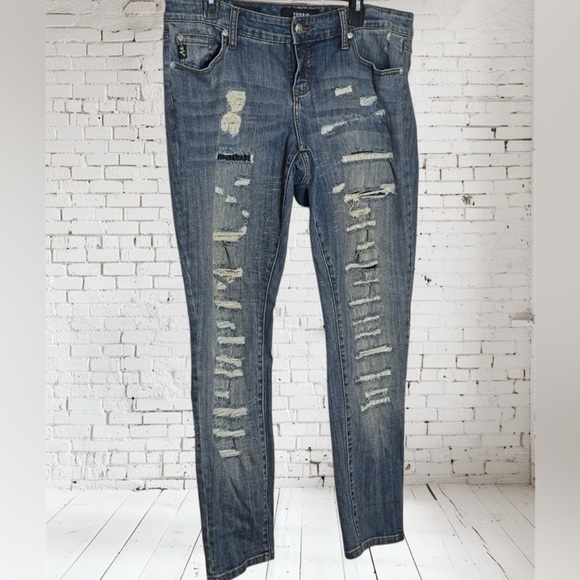 torrid Denim - Torrid Blue Skinny Jeans with Distressed Design